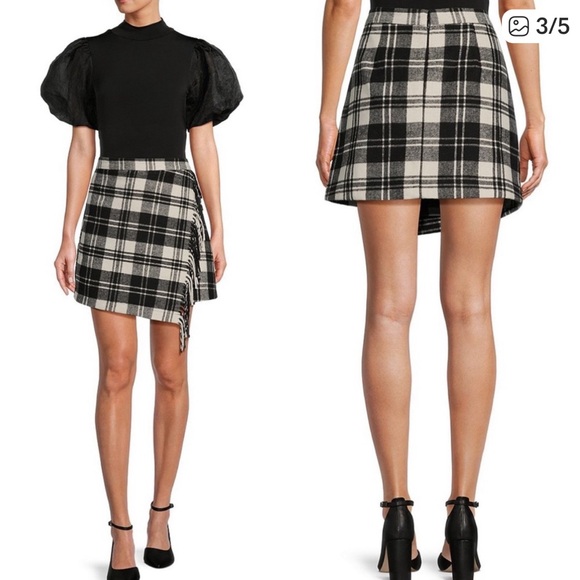 NWT ANTONIO MELANI Georgie Black and White Plaid Fringe Skirt size 14 - Picture 4 of 13